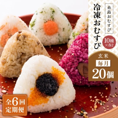 【全6回定期便】【玄米】冷凍 おむすび 20個(10種×各2個)セット[ANL006]