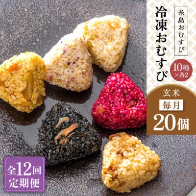 【全12回定期便】【玄米】冷凍 おむすび 20個(10種×各2個)セット[ANL007]