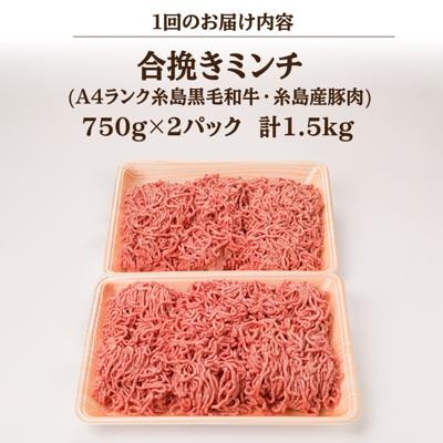 【全3回定期便】牛豚合挽ミンチA4ランク糸島黒毛和牛/糸島産豚肉 合計1.5kg [ACA263]