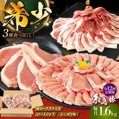 【全12回定期便】糸島 豚 バラエティセット(しゃぶしゃぶ/肩ロース/とんかつ)[AJD012]