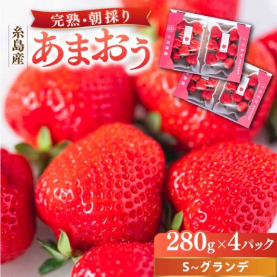 農家直送! 糸島産 完熟あまおう 280g×4P(S-Gサイズ)[AJN004]