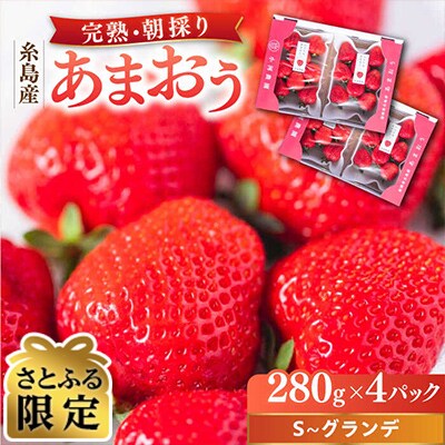 【さとふる限定】農家直送! 糸島産 完熟あまおう 280g×4P(S-Gサイズ)[AJN004]