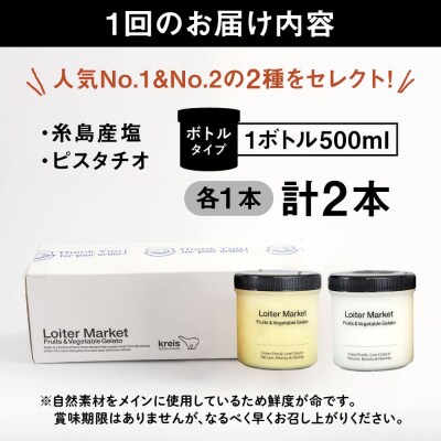 【全6回定期便】ジェラート ボトル 2個セット:自社NO.1,2のピスタチオ , 塩[AGD024]