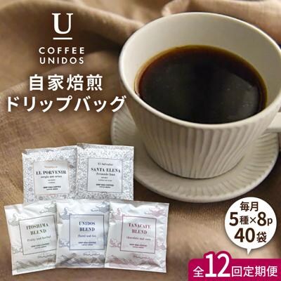 【全12回定期便】コーヒー ドリップ バッグ 40個セット(5種類 × 8個)[AQF020]