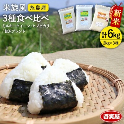 【栽培期間中農薬不使用】米旋風 お米 2kg×3種　食べ比べセット[ABF011]
