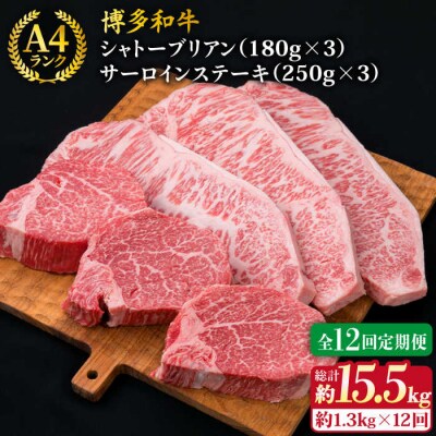 【全12回定期便】極厚ステーキ シャトーブリアン×3 サーロインステーキ×3 計6枚[ACA183]