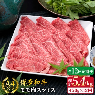 【全12回定期便】A4ランク 博多和牛 モモスライス450g すき焼き/しゃぶしゃぶ[ACA215]