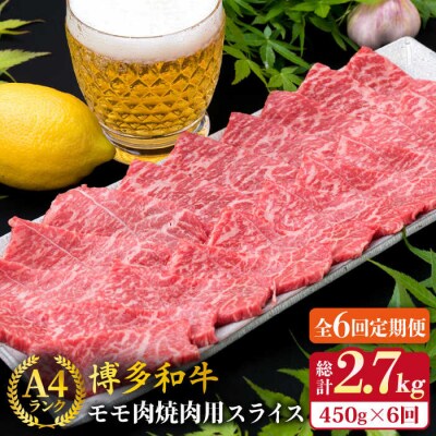 【全6回定期便】A4ランク 博多和牛 モモ 焼肉用 スライス 450g 鉄板焼き[ACA218]