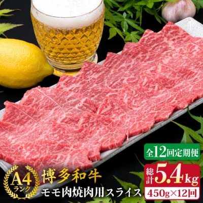 【全12回定期便】A4ランク 博多和牛 モモ 焼肉用 スライス 450g 鉄板焼き[ACA219]