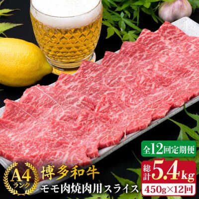 【全12回定期便】A4ランク 博多和牛 モモ 焼肉用 スライス 450g 鉄板焼き[ACA219]