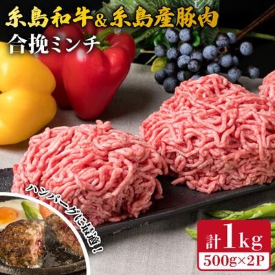 糸島和牛 糸島産豚肉合挽ミンチ 500g×2p 計1kg 糸島市/糸島ミートデリ工房[ACA240]