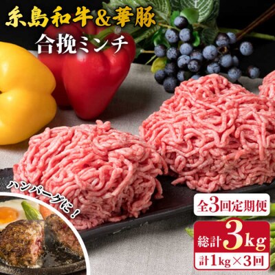 【全3回定期便】糸島和牛 糸島豚 合挽ミンチ 500g×2p×3回 計3kg [ACA257]