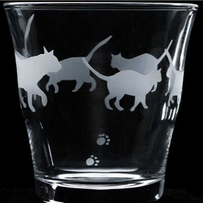 猫シリーズキャッツグラス中サイズ2個セット(透明1個、すりガラス1個)/重松知雅子[ADM001]