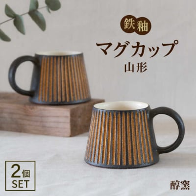 鉄釉 マグカップ(山型) 2個セット 糸島市/醇窯 やきもの コップ マグ ペア [AOE004]