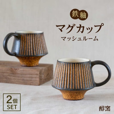 鉄釉マグカップ(マッシュルーム)2個セット 糸島市/醇窯[AOE005]