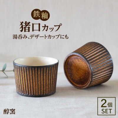 鉄釉 猪口カップ 2個セット 糸島市/醇窯 そばちょこ ペア コップ セット [AOE007]