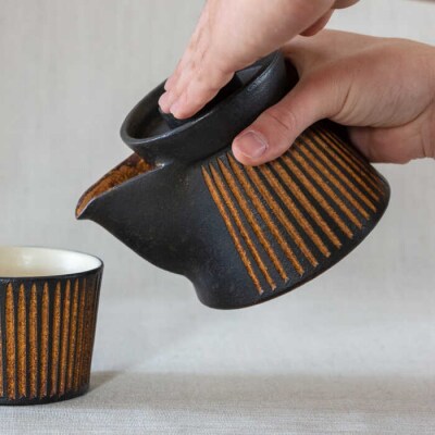 鉄釉 宝瓶急須と猪口カップ 2個セット 糸島市/醇窯 セット カップ [AOE010]