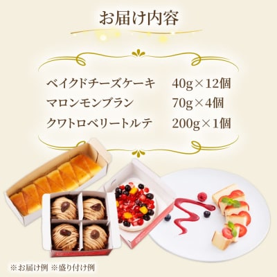 ベイクドチーズ/マロンモンブラン/クワトロベリートルテケーキ3種17個/五洋食品産業[AQD024]