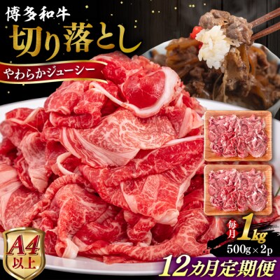 【全12回定期便】博多和牛 切り落とし 1kg (500gx2P) 糸島市 / [AIA101]