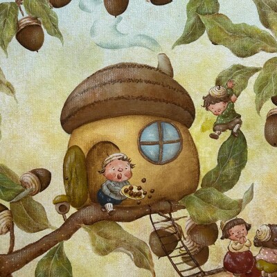 【一点物】絵画「どんぐり村のバースデーパーティー」 糸島市 / 工房はーべすと [AYA080]