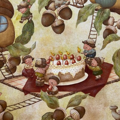 【一点物】絵画「どんぐり村のバースデーパーティー」 糸島市 / 工房はーべすと [AYA080]