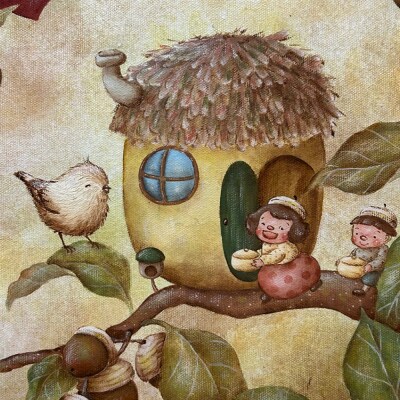 【一点物】絵画「どんぐり村のバースデーパーティー」 糸島市 / 工房はーべすと [AYA080]