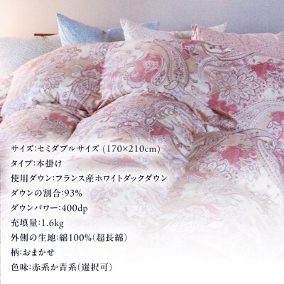 【訳あり】羽毛 布団 本掛け 柄おまかせ フランス産 ダウン93%【セミダブル】 [AYM038]