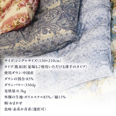 【訳あり】【シングル】 羽毛 肌掛け 布団 柄おまかせ ダウン85%  [AYM022]