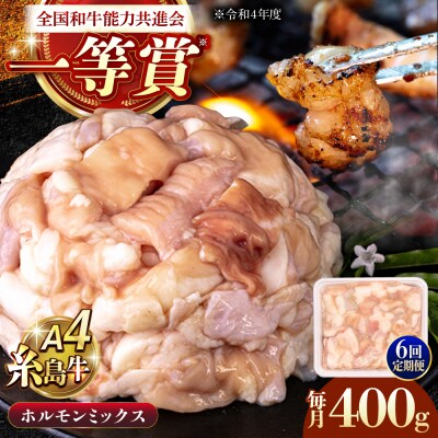 【6回定期便】A4ランク ホルモンミックス 400g もつ鍋 ホルモン焼き 糸島牛[AGN016]