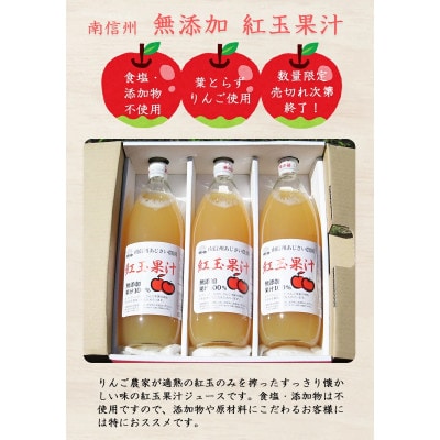 【南信州あじさい農園】紅玉果汁(無添加紅玉ジュース) 3本入り