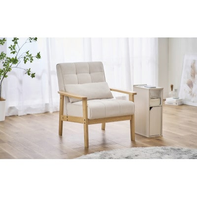 1人掛けウッドフレームソファ  オフホワイト クッション付 アイリスオーヤマ[53753070]