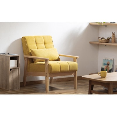 1人掛けウッドフレームソファ マスタード クッション付 アイリスオーヤマ[53753071]
