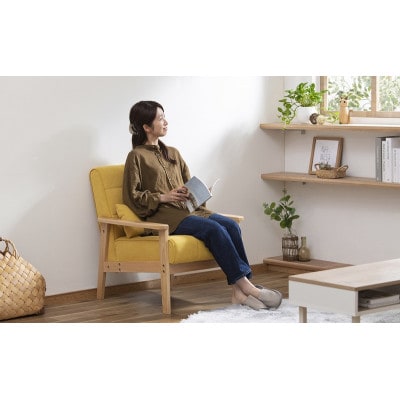 1人掛けウッドフレームソファ マスタード クッション付 アイリスオーヤマ[53753071]