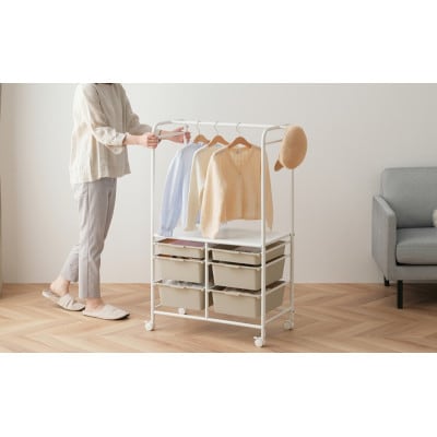 キッズ収納ハンガーラック  幅約71.7cm ホワイト/ベージュ　アイリス [53753082]