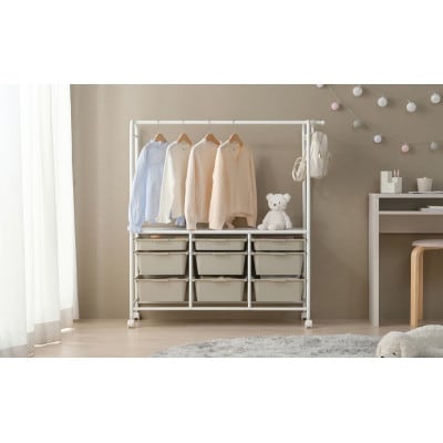 キッズ収納ハンガーラック  幅約102.8cm ホワイト/ベージュ　アイリス[53753083]