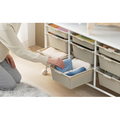 キッズ収納ハンガーラック  幅約102.8cm ホワイト/ベージュ　アイリス[53753083]