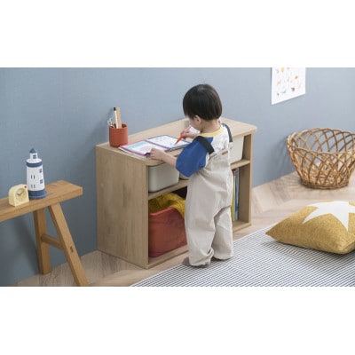 収納棚 ラウンドシェルフ ロータイプ ナチュラル/ライトベージュ アイリス[53753086]