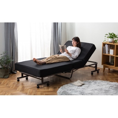 折りたたみベッド 黒シングル 14段階リクライニング キャスター付き アイリス[53753145]