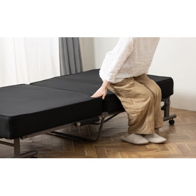 折りたたみベッド 黒シングル 14段階リクライニング キャスター付き アイリス[53753145]