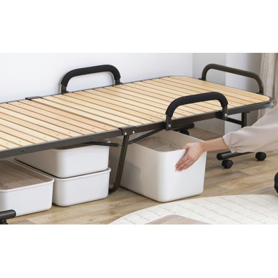 折りたたみすのこベッド ナチュラル白 シングル 天然木 キャスター付き　アイリス[53753147]