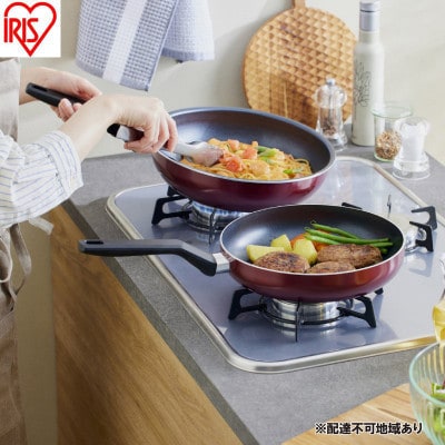 ダイヤモンドコートフライパン炒め鍋 IHガス火両用26cmワインレッド アイリス[53752984]