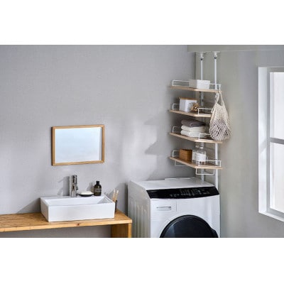 つっぱりランドリーラック  ホワイト/ライトナチュラル アイリスオーヤマ[53753033]
