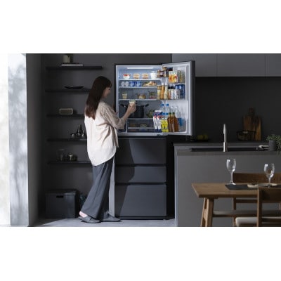冷凍冷蔵庫 370L 自動製氷機能付 IRSN-I37A-B黒　アイリスオーヤマ[53753264]