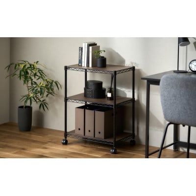 カラーメタルラック ウッドボード付き CMM-55073B 黒　アイリスオーヤマ[53753278]