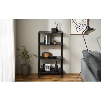 カラーメタルラック ウッドボード付き CMM-55104B 黒 アイリスオーヤマ[53753280]