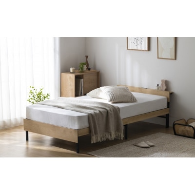 ウッドスチールベッド宮付きSBW02ーS 黒/ナチュラル  S　アイリスオーヤマ[53753297]