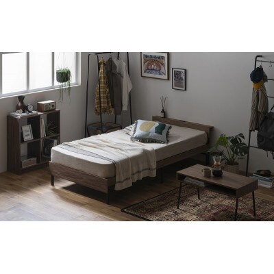 ウッドスチールベッド 宮付き SBW02ーS 黒/ウォールナット S  アイリス[53753298]