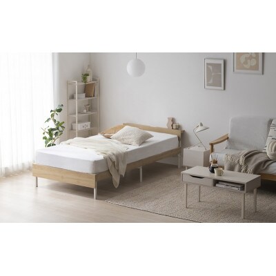 ウッドスチールベッド宮付き SBW02ーS 白/ナチュラル S アイリスオーヤマ[53753299]