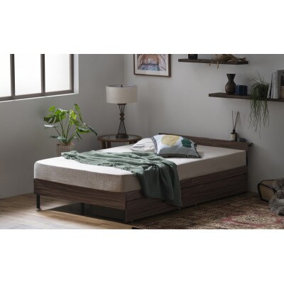 ウッドスチールベッド　宮付き 黒/ウォールナット　セミダブル アイリスオーヤマ[53753300]