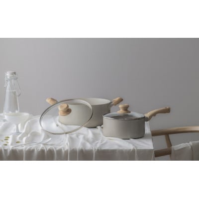 ナチュかる両手なべ24cm IH・ガス火対応 パールグレー×アイボリー アイリス[53753341]